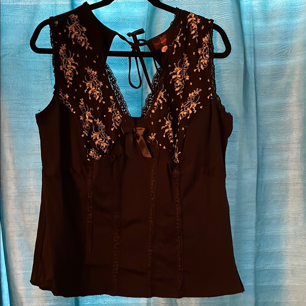 Black Sexy Sleeveless sweetheart neckline Embellished lace mint green Blouse 2X